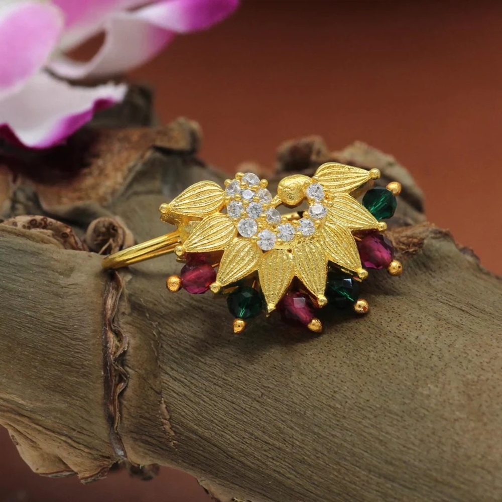 Maroon & Green Color American Diamond Nose Pin